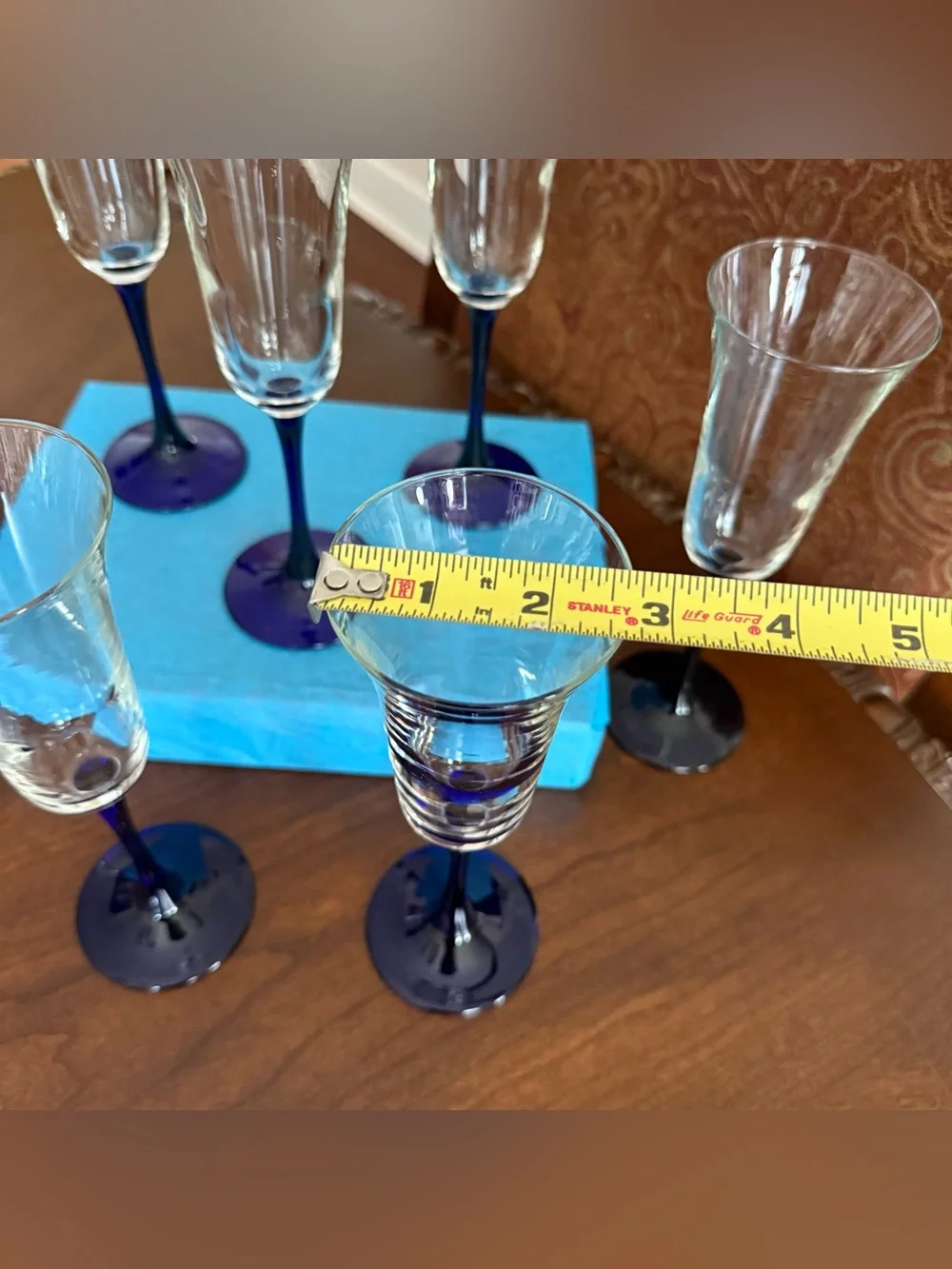 Vintage Luminarc France Cobalt Blue Stem Champagne Flutes - Set of 6 + 1 Spare